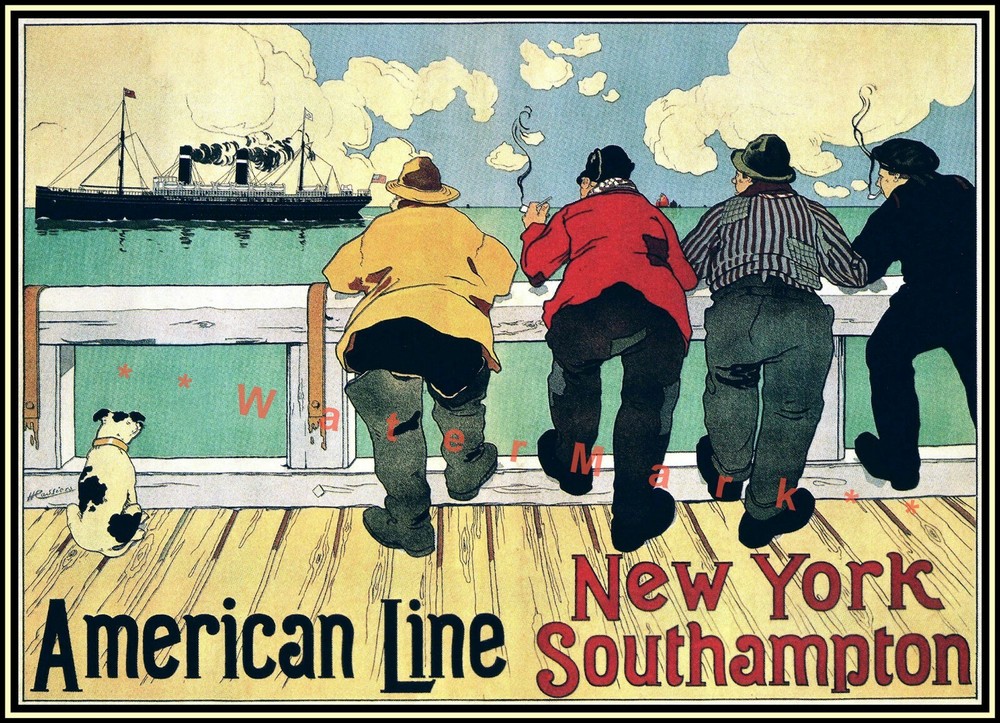 American Line 1899 New York Southampton Vintage Poster Print Retro Ship Art