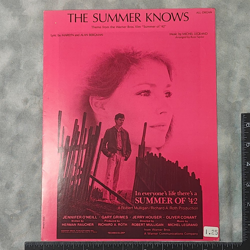 1972 The Summer Knows Organ Sheet Music Theme from Summer of '42 Legrand Bergman