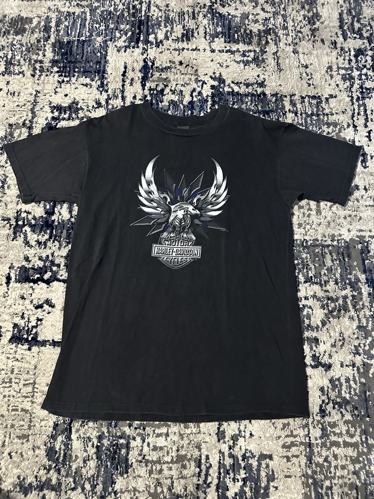 Vintage 90s Harley Davidson Chrome Eagle Biker Black Tee Shirt Size Large