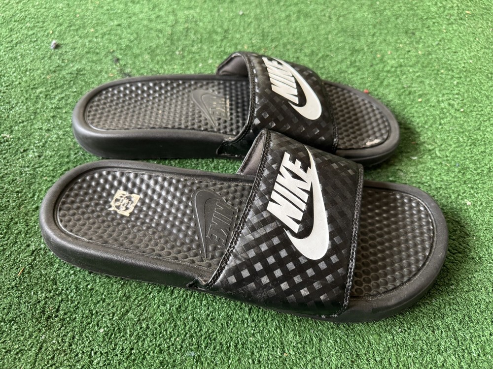 Nike Women's Benassi Just Do It JDI Slip On Slides Sandal Black White Sz 11