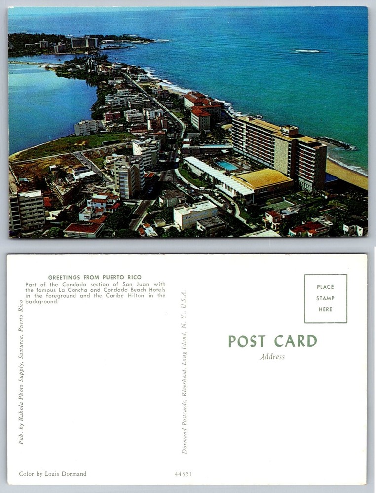 Vintage San Juan Puerto Rico Condado Beach Hotels Aerial View Postcard