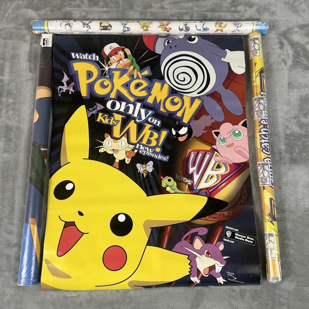 Vintage Lot Of 4 90’s Pokemon Promo WB Poster And 90’s Pokemon Poster NEW SEALED