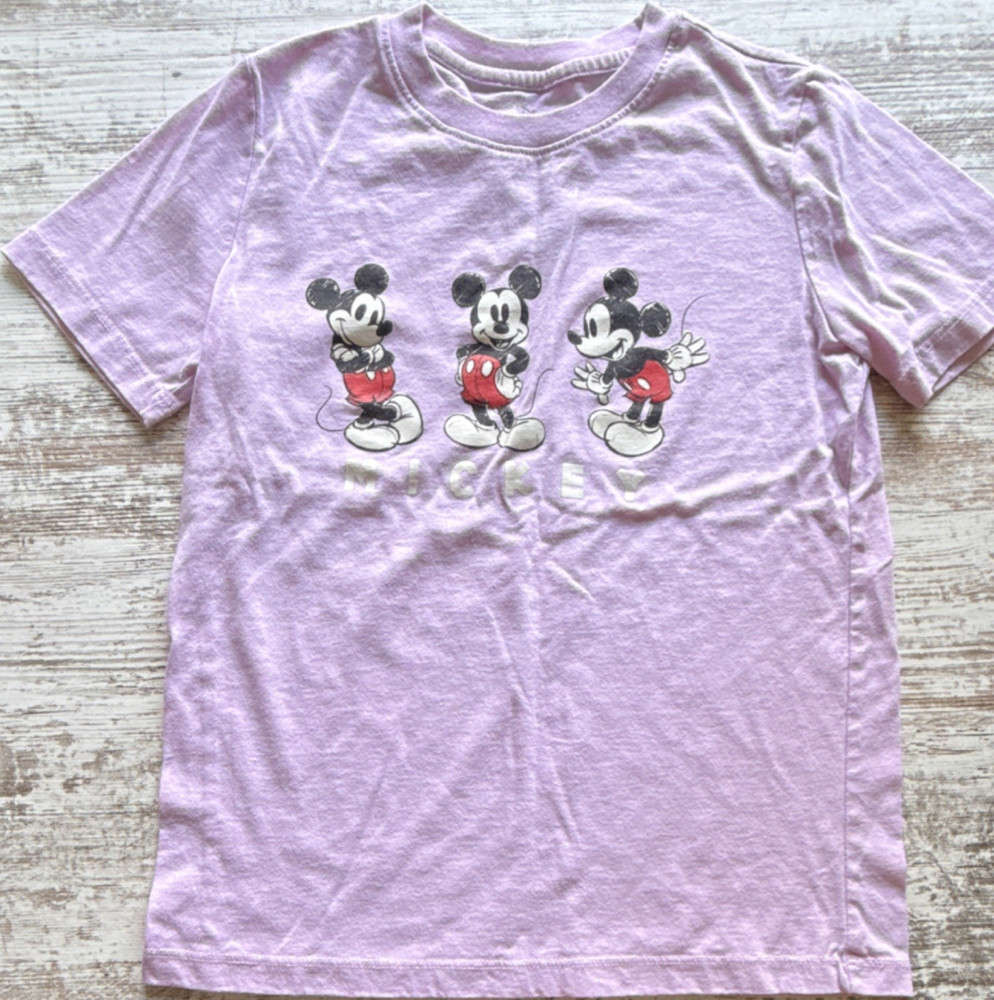 Disney Mickey Mouse Girls Purple Graphic Logo Tee L (10/12) Crew Neck