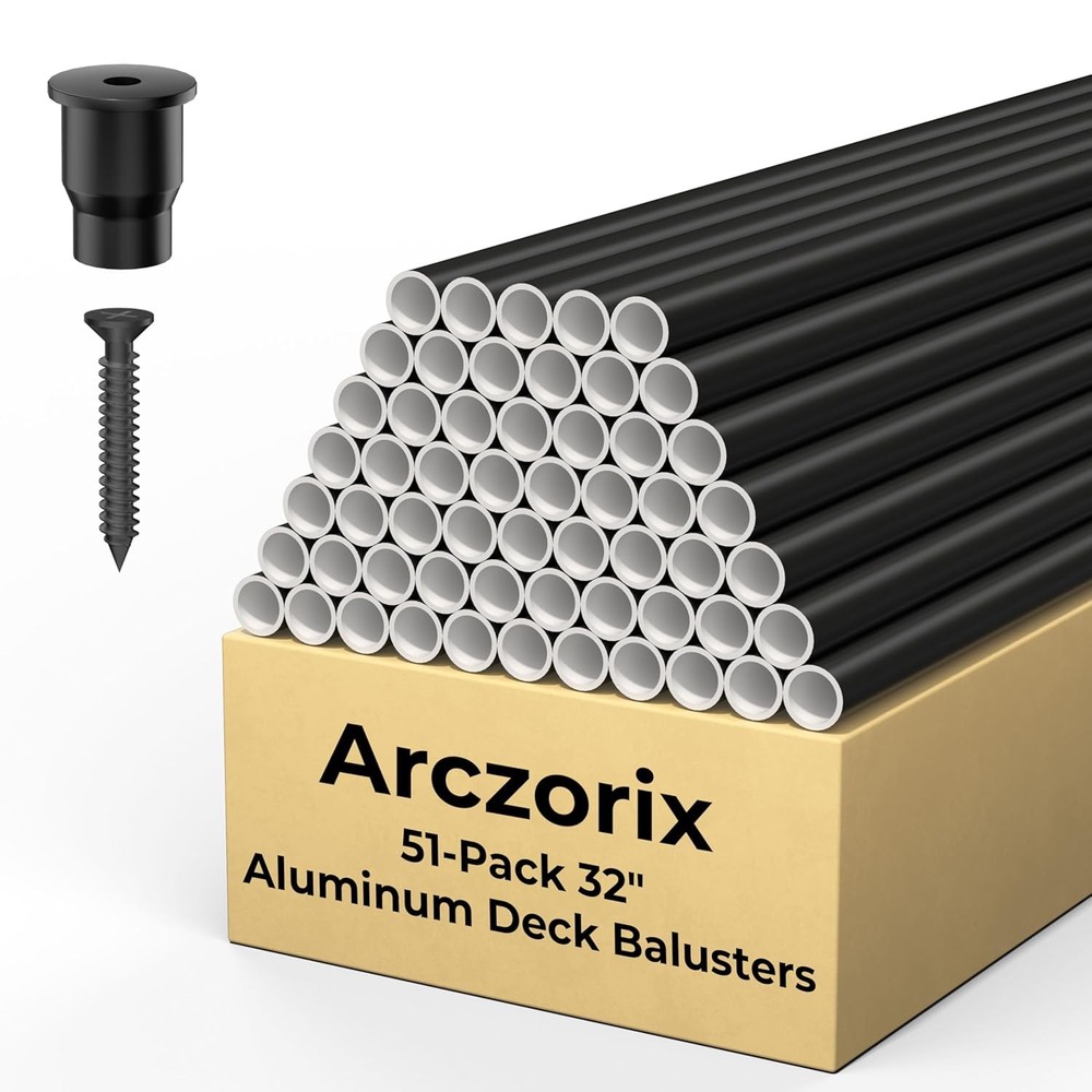 32-Pack 32-Inch Black Aluminum Deck Balusters for Staircase or Railing