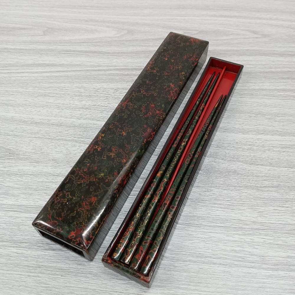 Tsugaru-nuri Chopstick Box with Chopsticks, 26cm Japanese Lacquerware