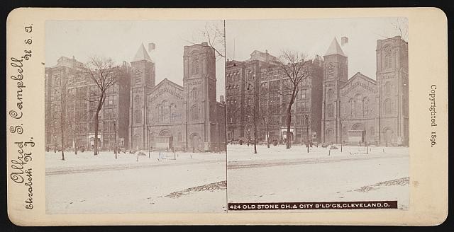 Photo:Cleveland Ohio 1896 Old Stone Church City Buildings Stereoview