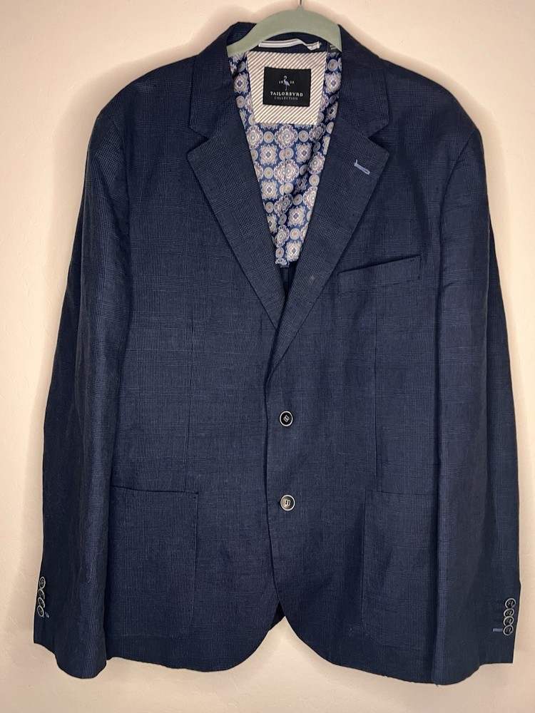 TailorByrd Men's 46R Linen Cotton Blend Blue Sport Coat Blazer Business Casual