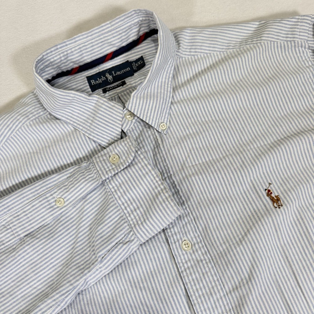 Polo Ralph Lauren Men’s XXL Blue Pinstriped Oxford Long Sleeve Button Down Shirt