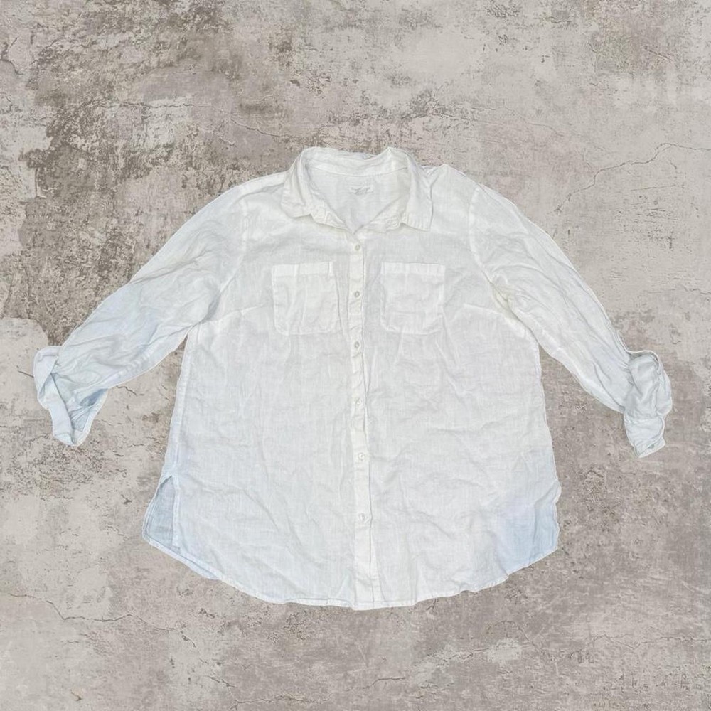 Charter Club Women's White Solid Woven Collared Button-Down Long Sleeve Shirt L