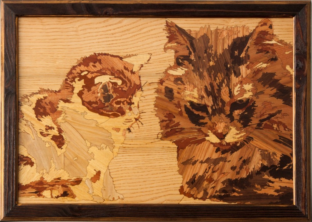 Cat Kitten pet portrait wall framed art decor wood veneer panel animal picture