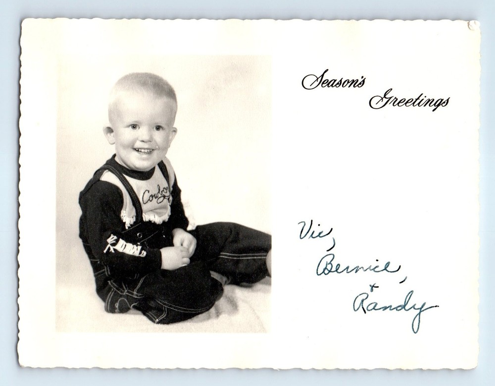 Old Vintage Photo SOLO SMILING BOY CHRISTMAS GREETING FOUND PHOTOGRAPH PIC
