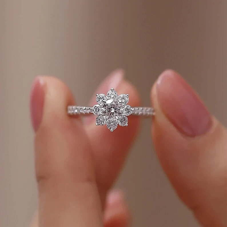 2Ct Round Natural Moissanite Engagement Ring 14k White Gold