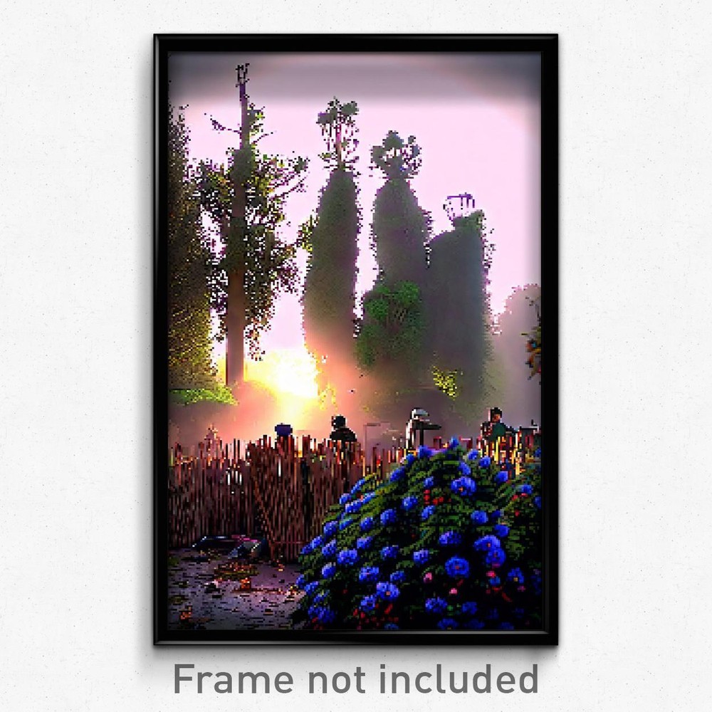 8 Bit Psychedelic Pixel Art Poster - Cluttered Copse Trippy Video Game Print