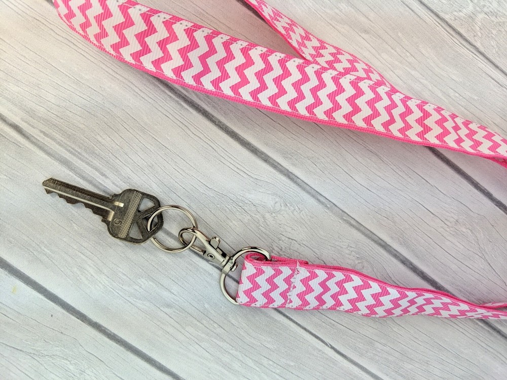 Pink White Chevron Lanyard for Keys & ID Badge Holder  