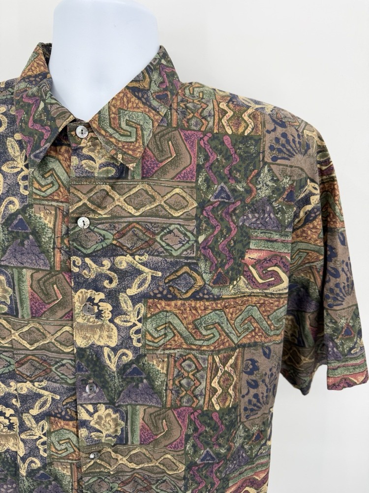 VTG Tori Richard Honolulu Men's XL Hawaiian Shirt Brown Aztec Print 100% Cotton