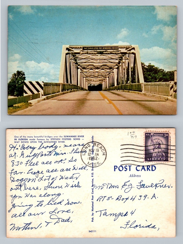 Suwannee River, Florida, Steel Bridge Scene c1962 Card Souvenir Vintage Postcard