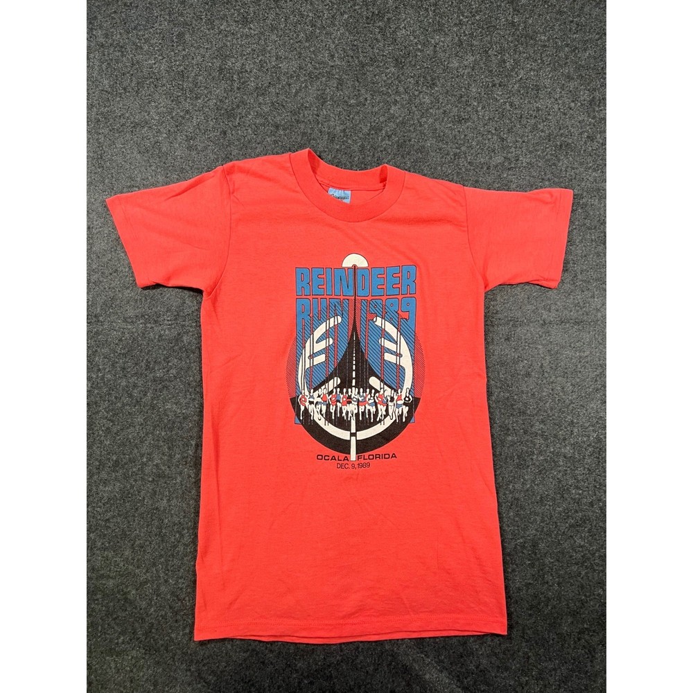 Vintage 1989 Reindeer Run Ocala Florida Stedman T-Shirt Small Salmon Pink 80s