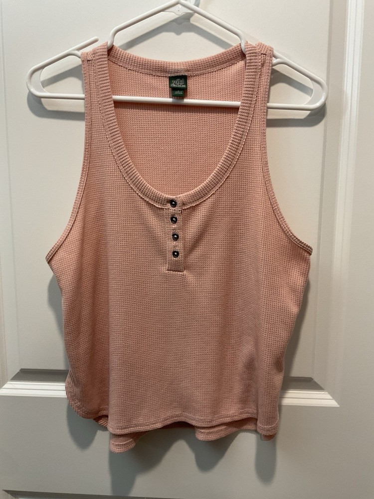 Wild Fable Pink Waffle Knit Henley Tank Top Cropped Size L