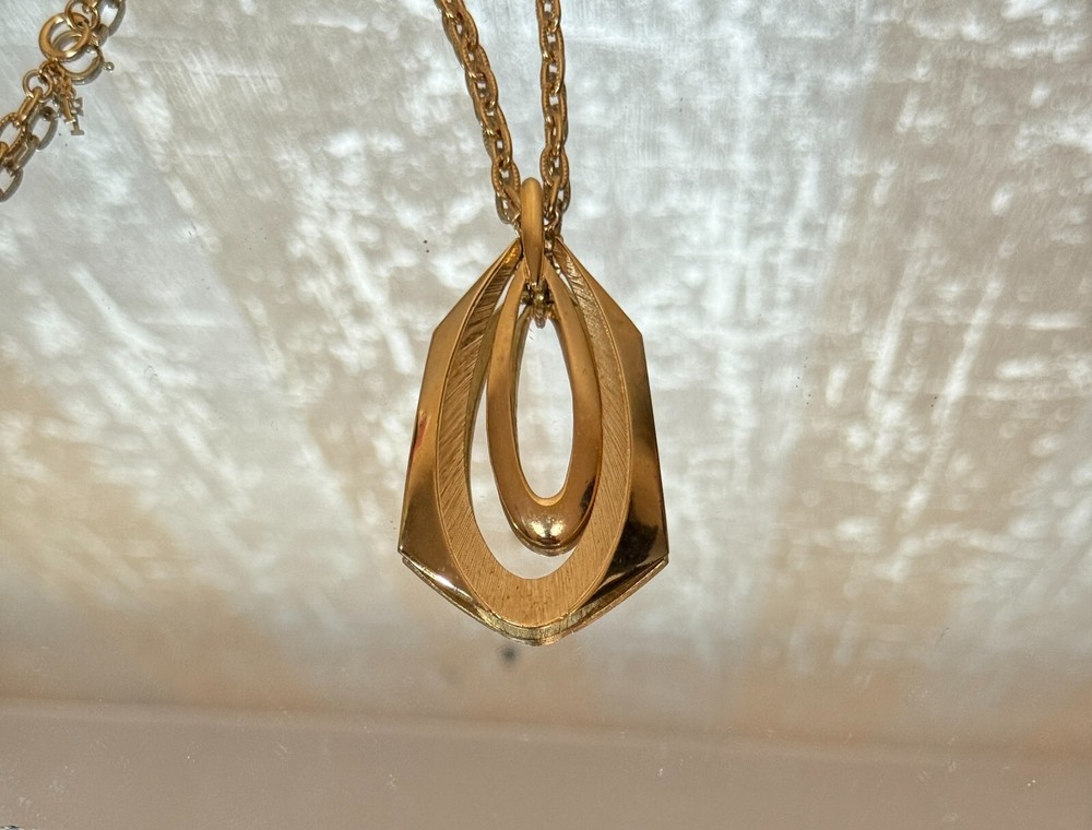 Trifari Crown Pendant Gold Tone Brushed Necklace