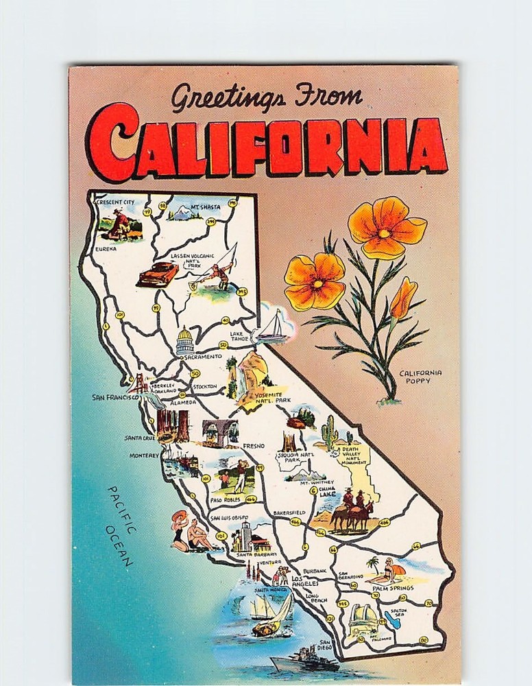 Postcard Greetings from California USA