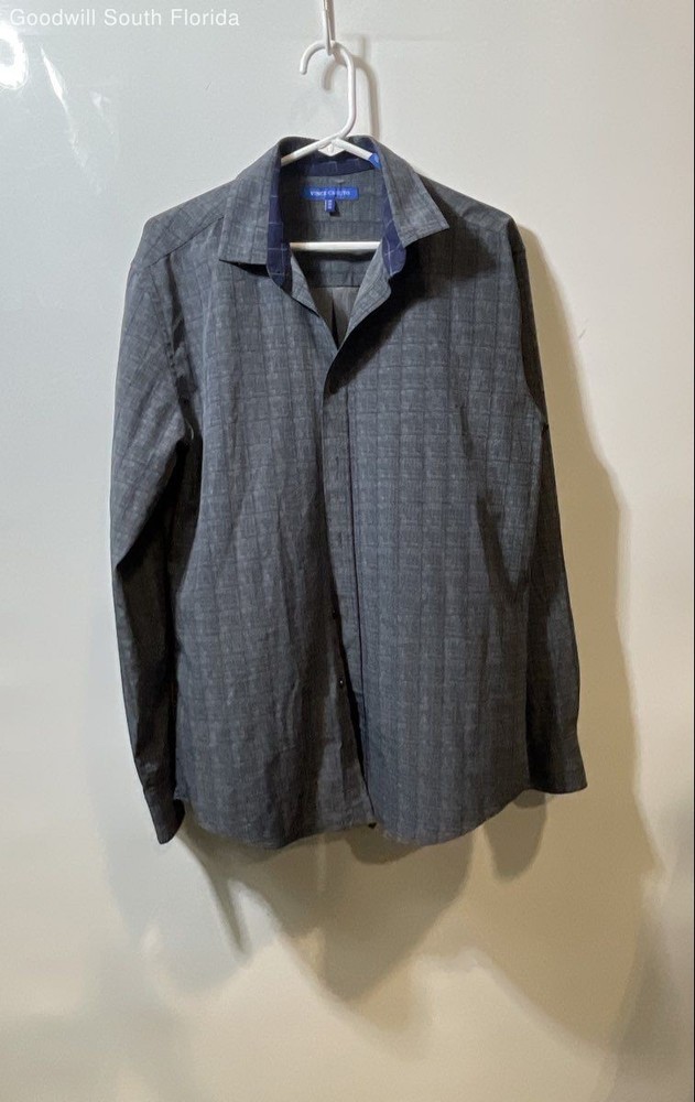 Vince Camuto Mens Gray Printed Long Sleeve Regular Fit Button-Up Shirt Size M
