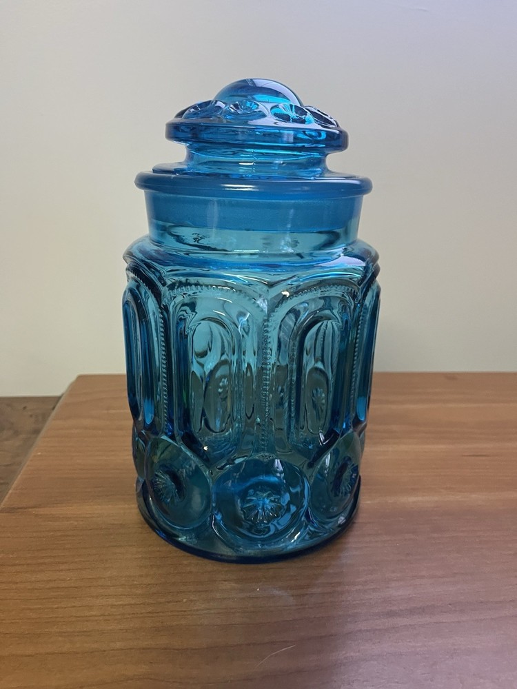 L.E. Smith Moon and Stars pressed glass canister