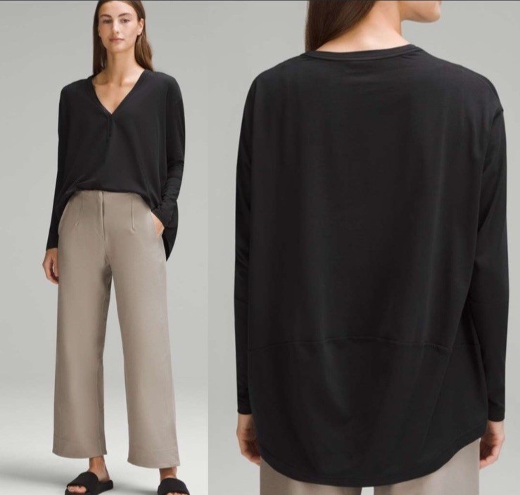 Lululemon Back in Action V-Neck Long Sleeve Shirt Women’s Black Size 8 Oversized