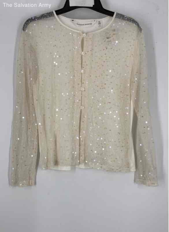 Victoria's Secret Womens Cream White Sequin Button Front Blouse Top Size Large