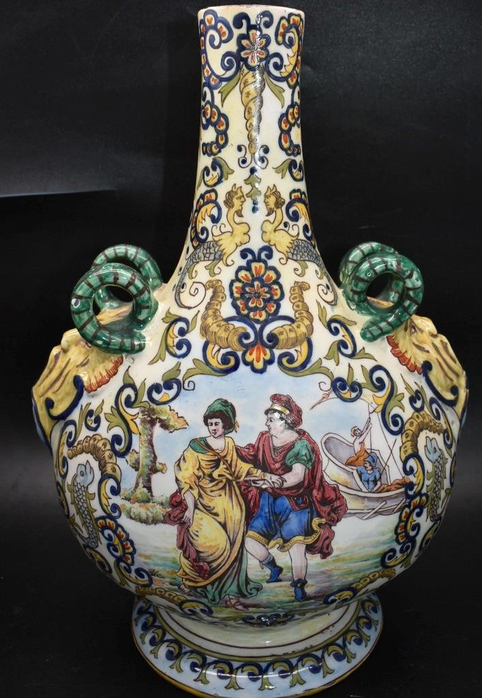 Rare Antique Desvres Gabriel Fourmaintraux Faience Vase - Gien Style