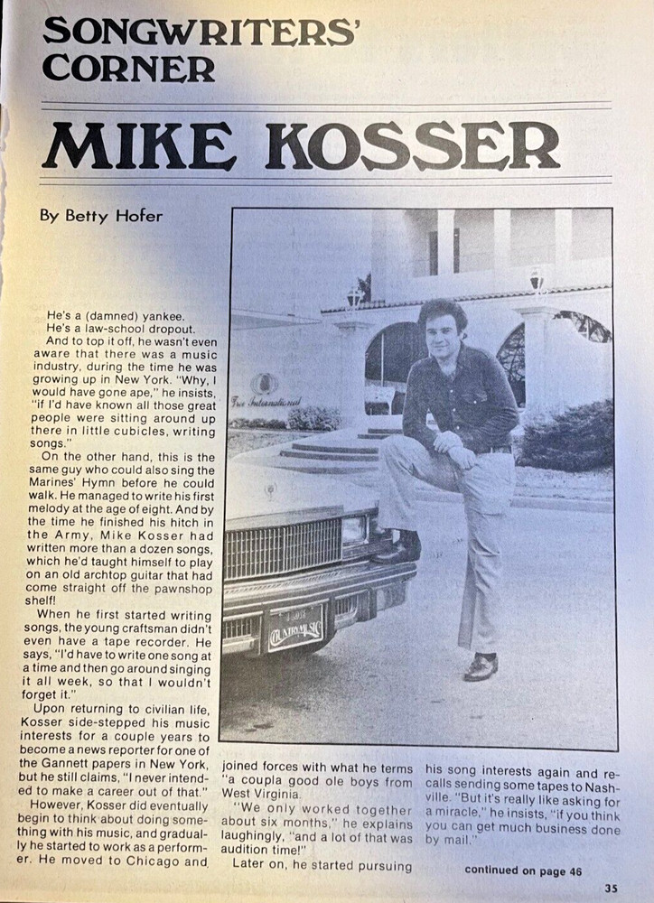 1982 Country Western Songwriter Mike Kosser
