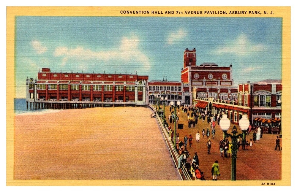 c1940 Convention Hall & 7th Ave Hall Asbury Park New Jersey Vintage Postcard