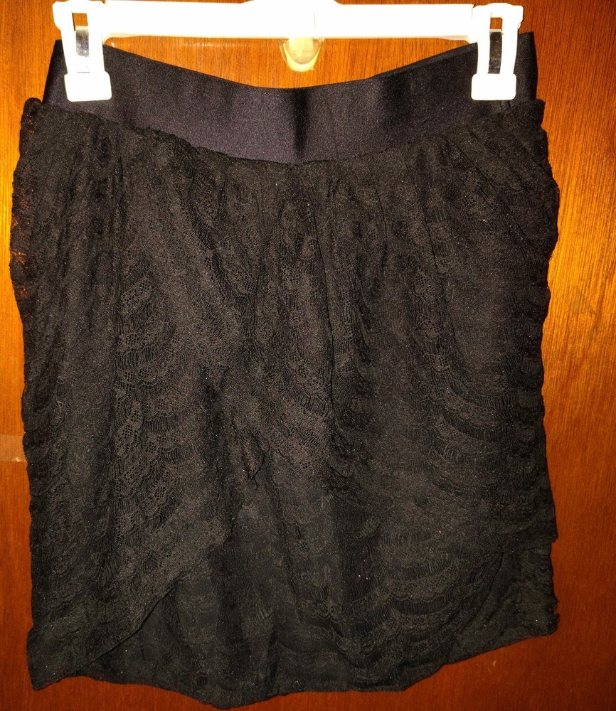 J.CREW 2 Short Lace Skirt Black Straight Nylon Acetate Pull On RN77388
