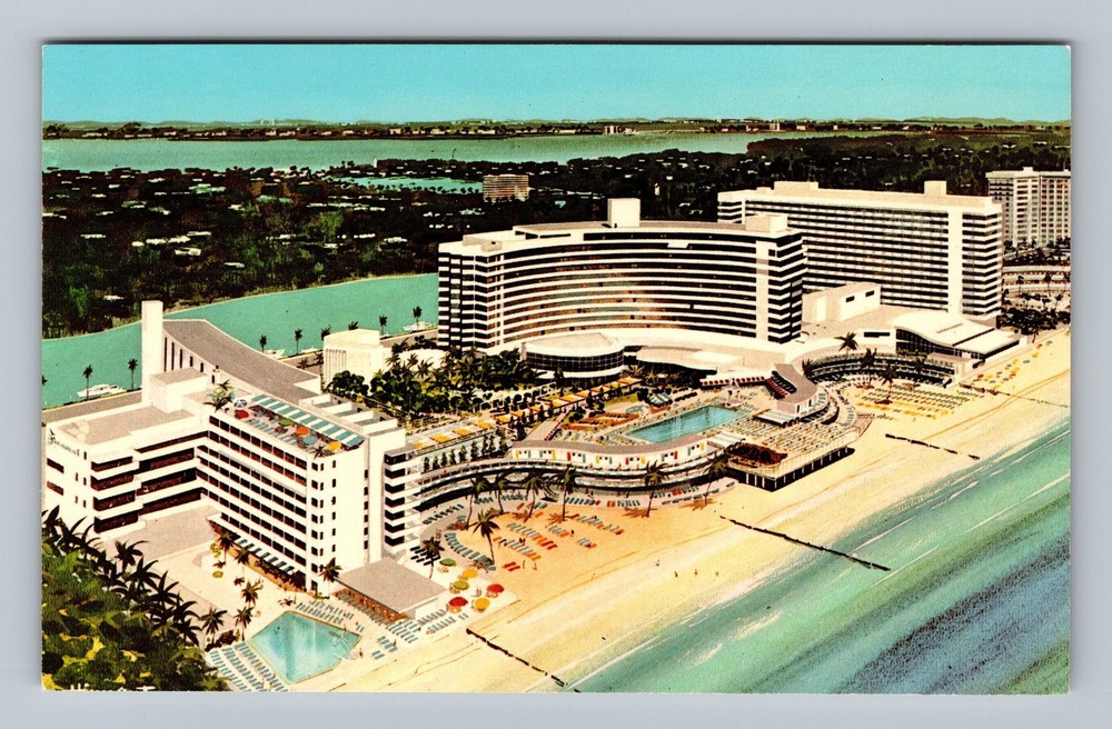 Miami Beach FL-Florida Aerial The Fontainebleau Hotel Vintage Postcard Postal