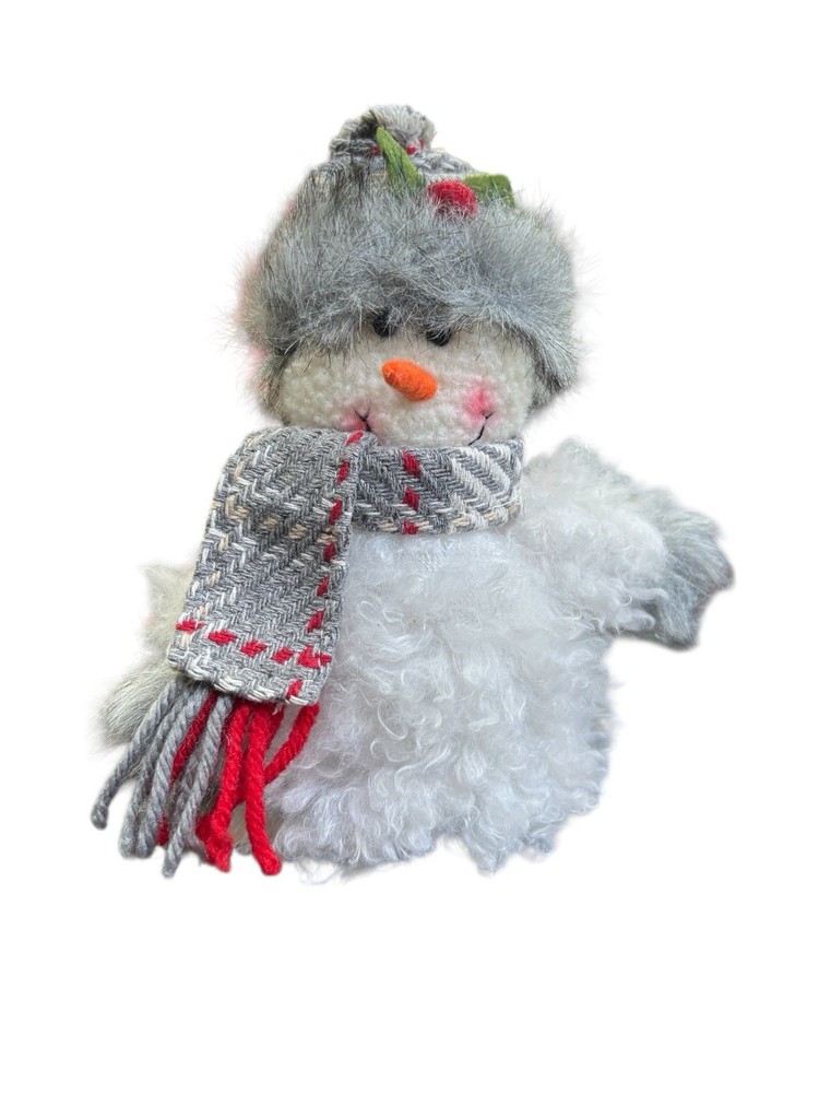 Vintage Christmas Snowman Plush Decoration Stuffed Standing 7”