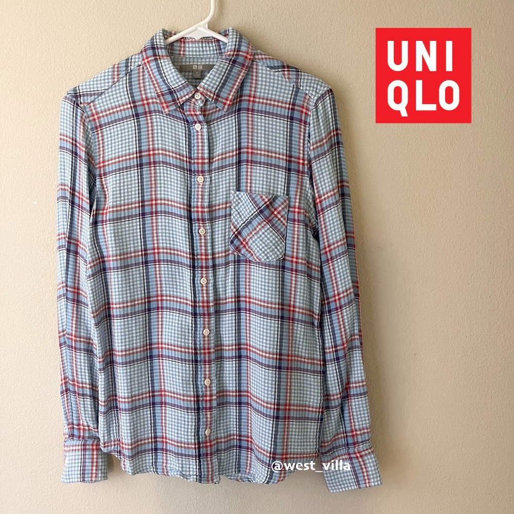 Uniqlo Womens Button Down Plaid Light Flannel Long Sleeve Shirt Shirt Medium