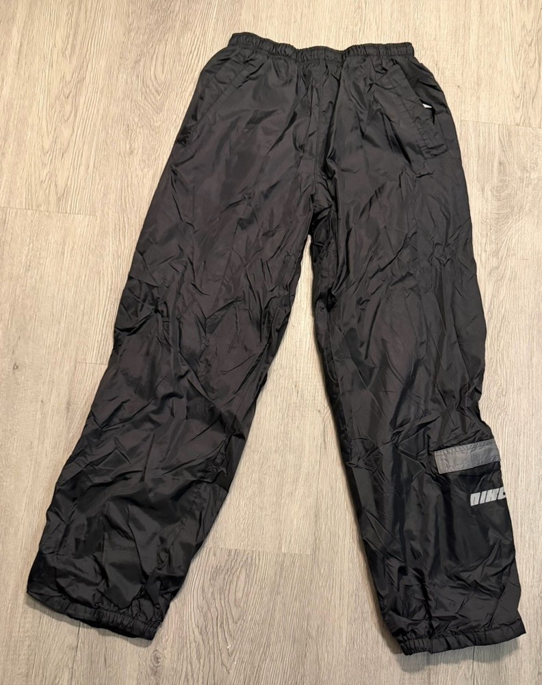 Vintage Nike Track Pants Mens L Black Windbreaker Zip Leg Athletic Y2K Baggy