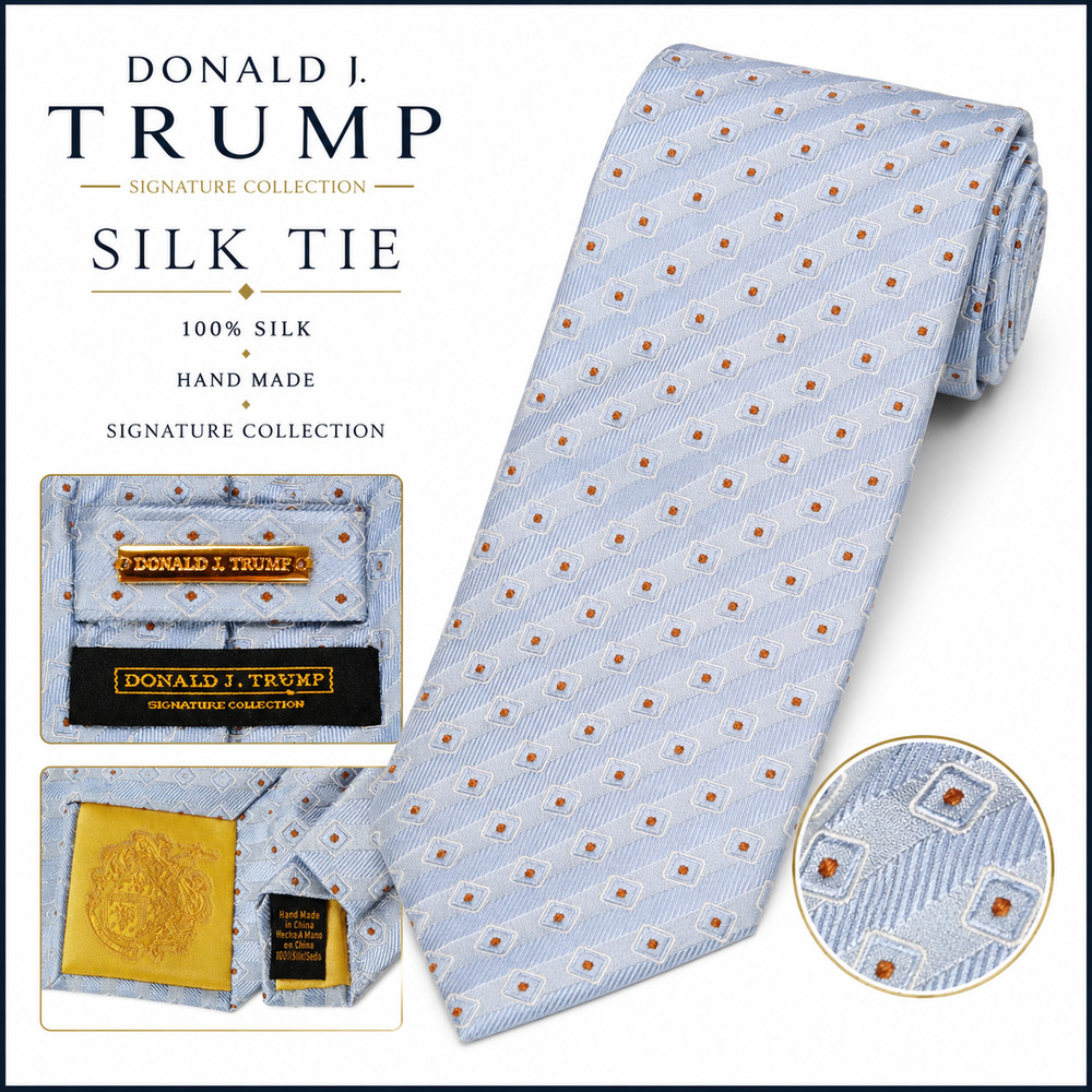 Donald J. Trump Signature Collection Silk Tie Blue Geometric 100% Silk Handmade