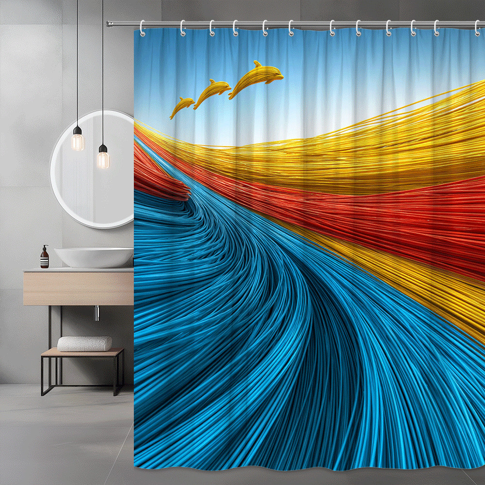 Abstract Color Wave Shower Curtain Blue Red Yellow