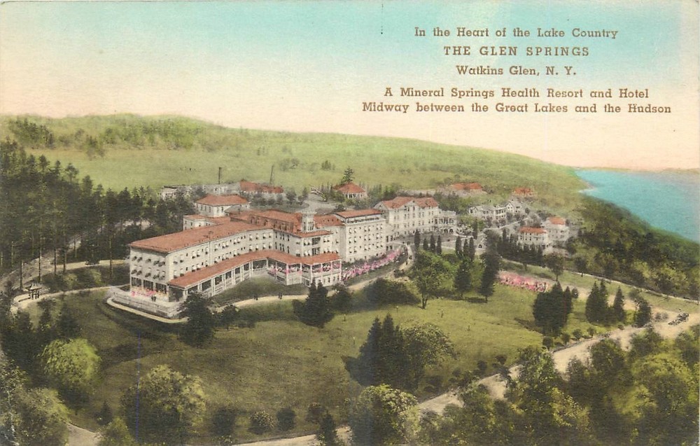 1942 Watkins Glen New York Mineral Springs Health Resort HC Postcard 26-48