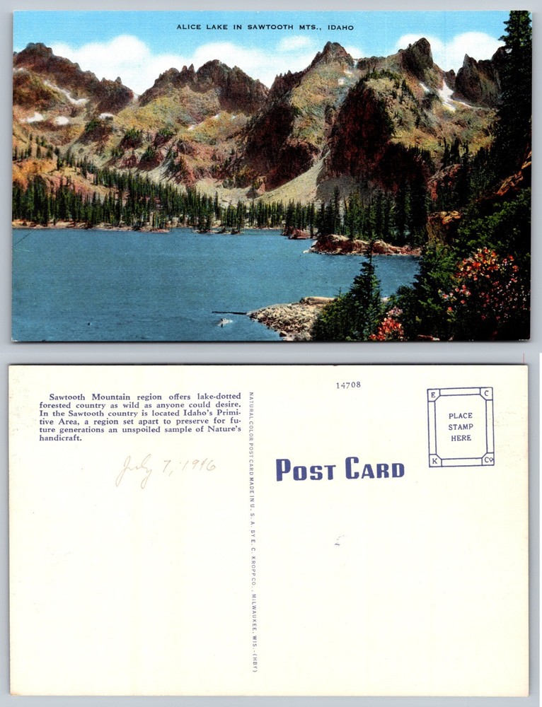 Alice Lake Sawtooth Mountains Idaho Postcard