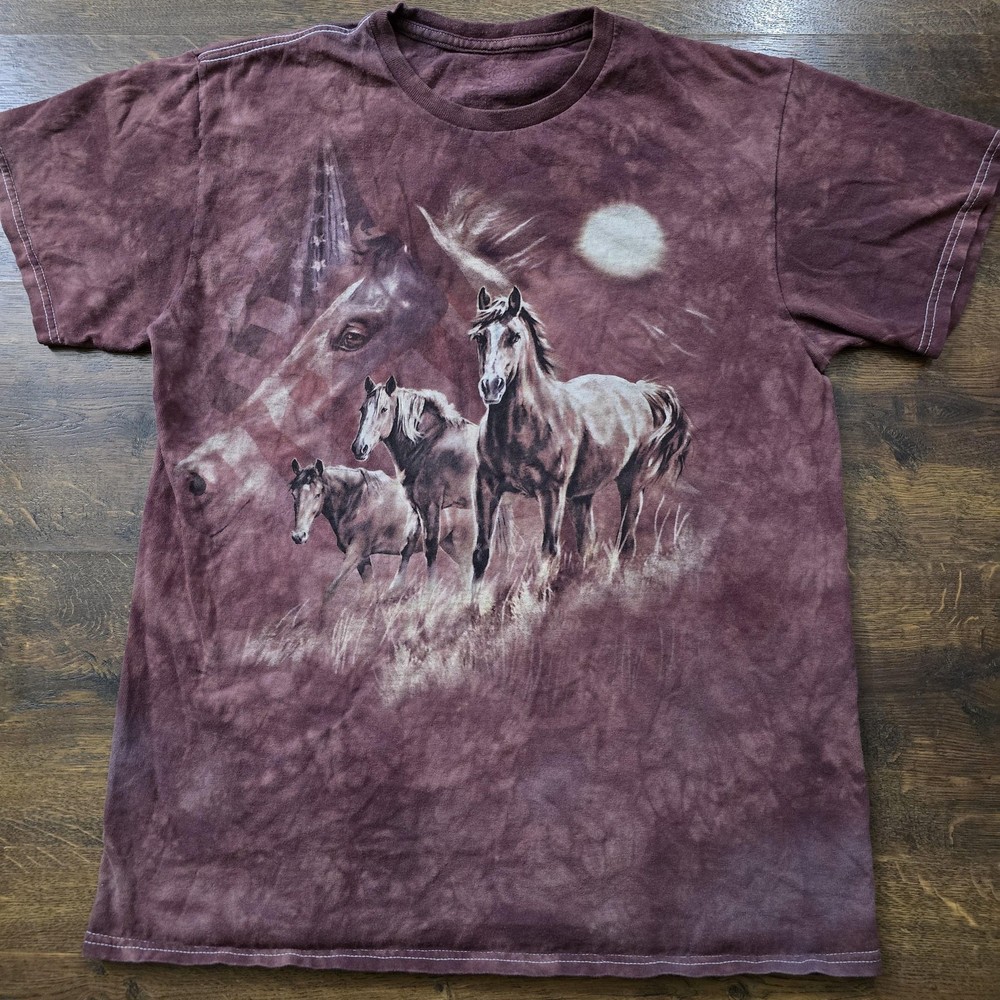 The Mountain Shirt Mens XL Red Running Horses Graphic Tee Tie Dye Western