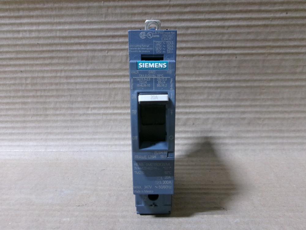 Siemens 3Va4 3Va4120-6Ed14-0Aa0 1 Pole 20 Amp 347V Circuit Breaker