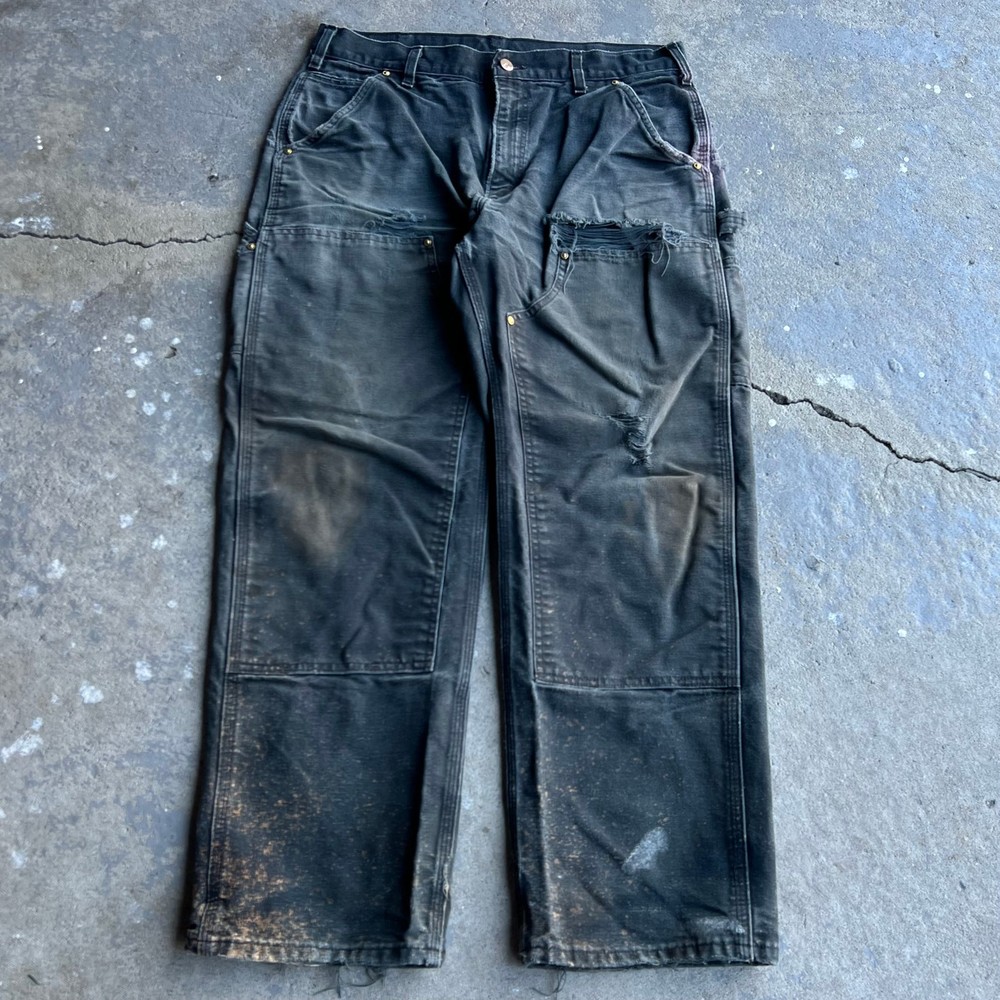 Vintage Carhartt black double knee carpenter work pants faded