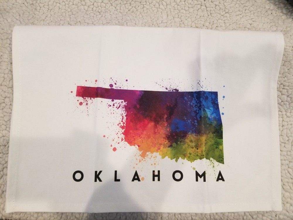 Set of 3 Oklahoma State Abstract Watercolor Tea Towels 100% Cotton-image