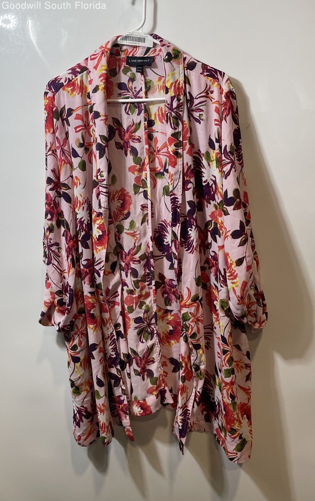 Lane Bryant Womens Multicolor Floral V-Neck Belted Kimono Blouse Top Size 22/24