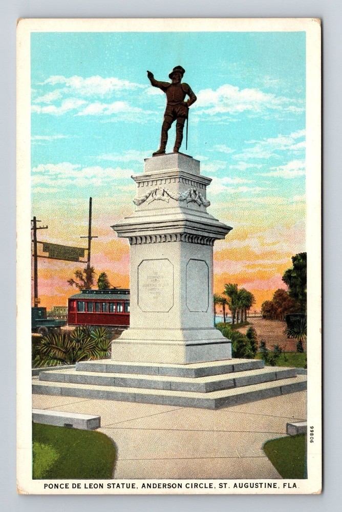 St Augustine FL-Florida, Ponce De Leon Statue, Vintage Postcard