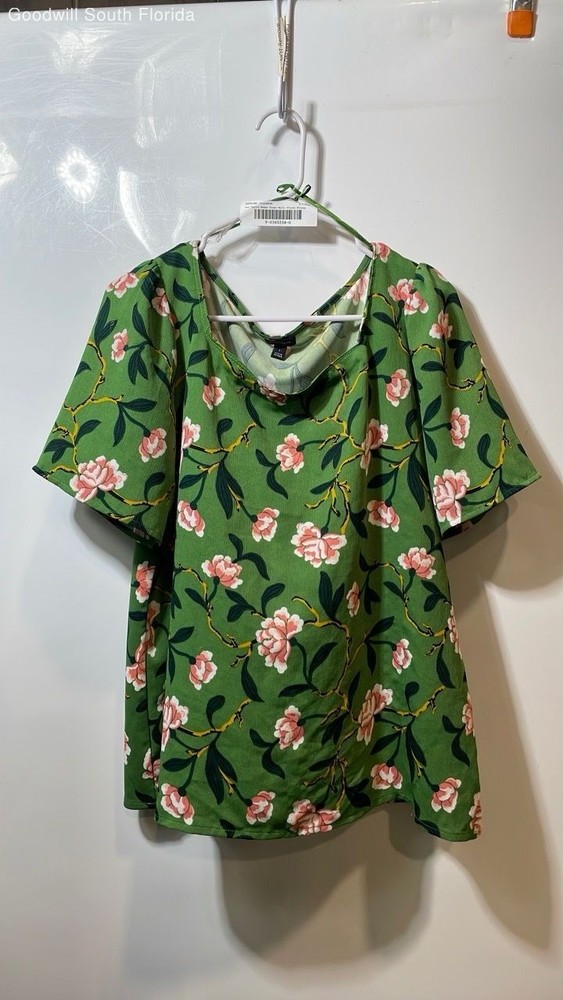 Ann Taylor Womens Multicolor Floral Square Neck Short Sleeve Blouse Top Size L