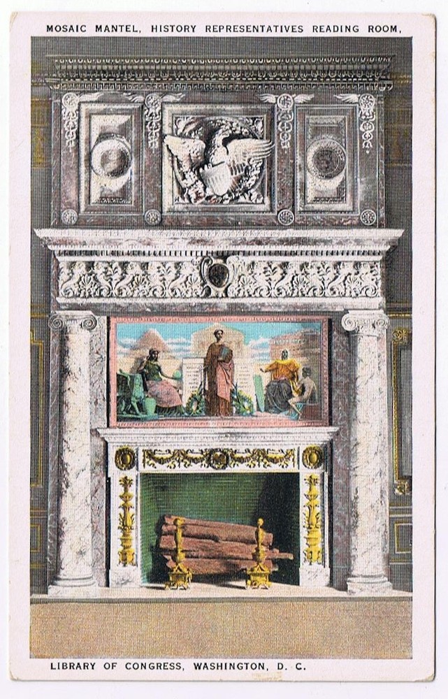 Postcard Library Of Congress Washington DC Mosaic Mantel History Reading Room