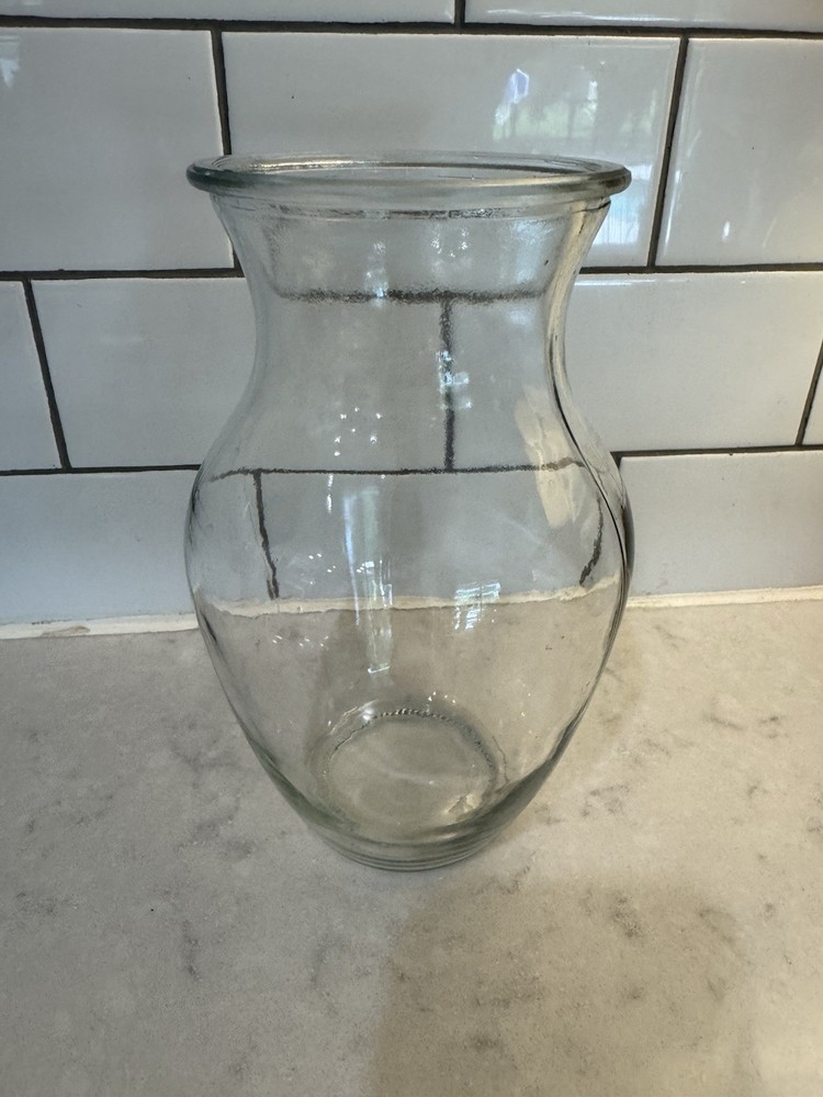 8” tall clear glass vase, 4” top diameter, about 3” neck opening, Floral Decor