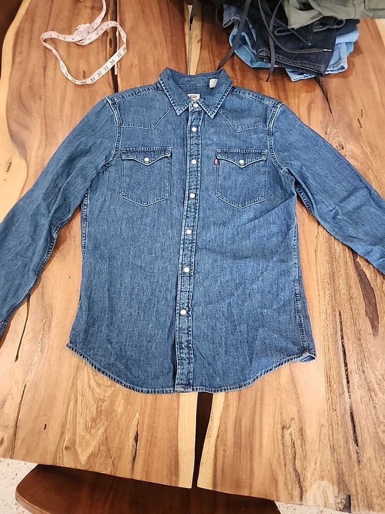 Levi's Shirt Mens Size S Blue Denim Snap Button Western Long Sleeve Casual